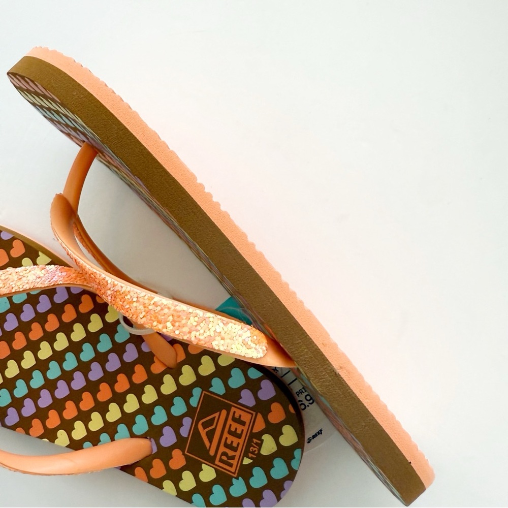 Reef kids orange brown little mini heart stargazer print flip flop sandals - Picture 3 of 4